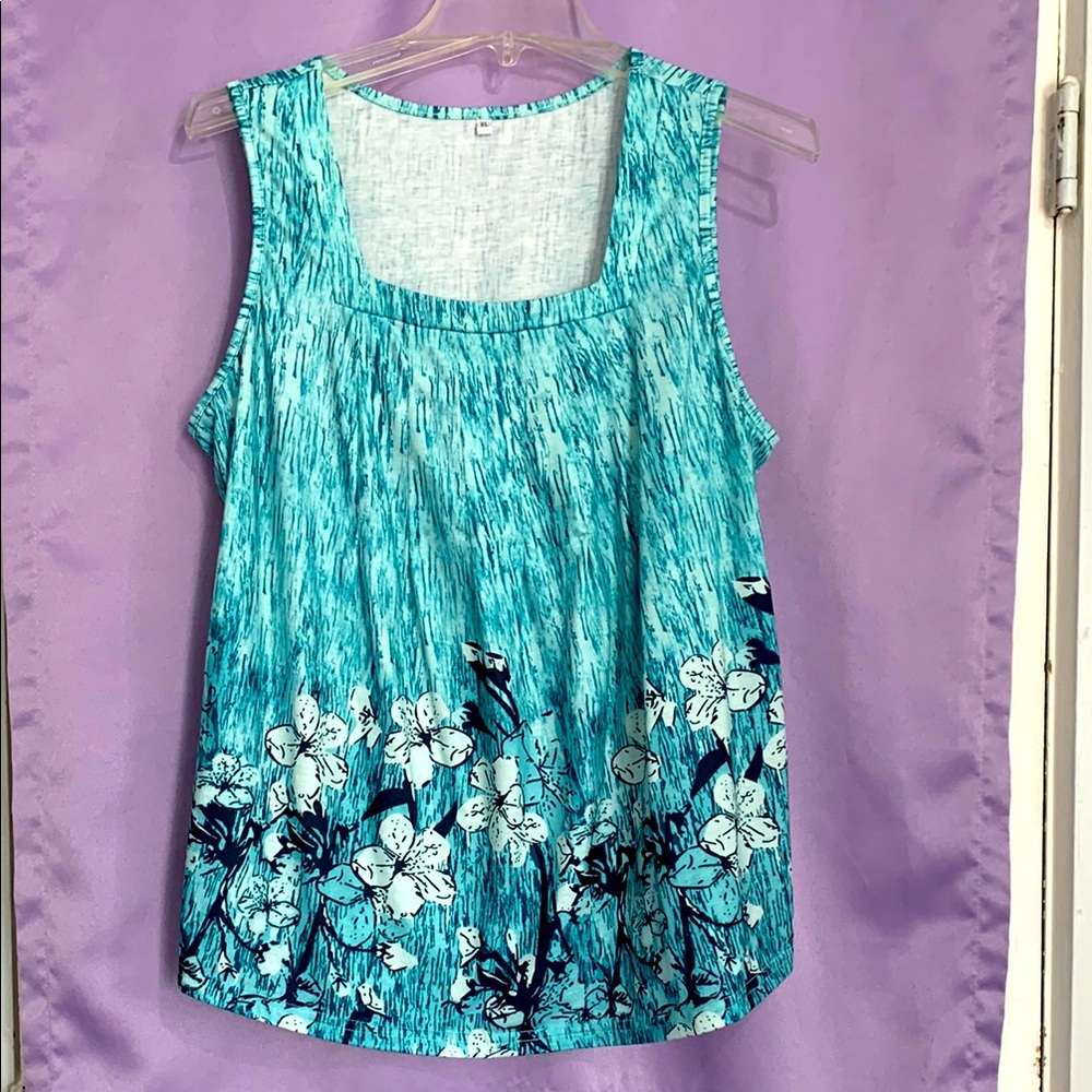 Floral Blue Sleeveless Top